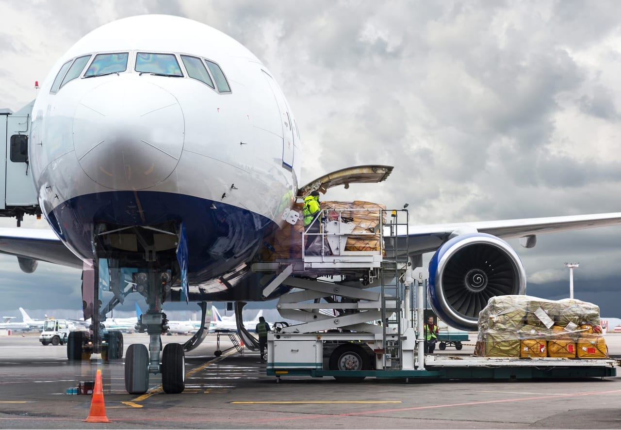 Cargo freighter aircraft at Dubai's air cargo terminal