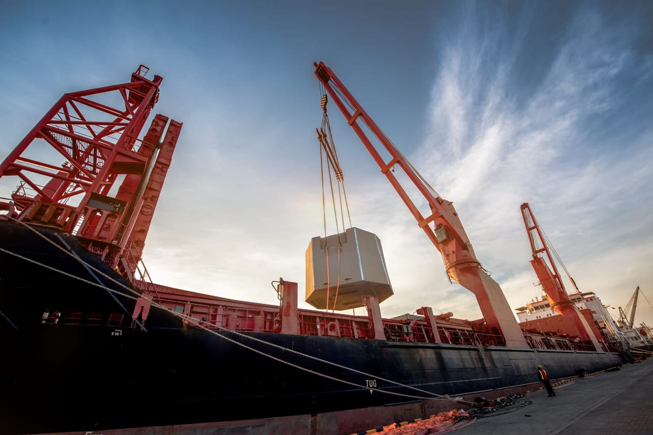 Heavy-lift crane lifting project cargo