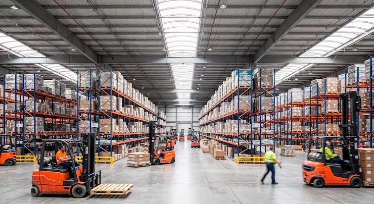 Warehouse with forklifts and racking — Delman warehousing and distribution